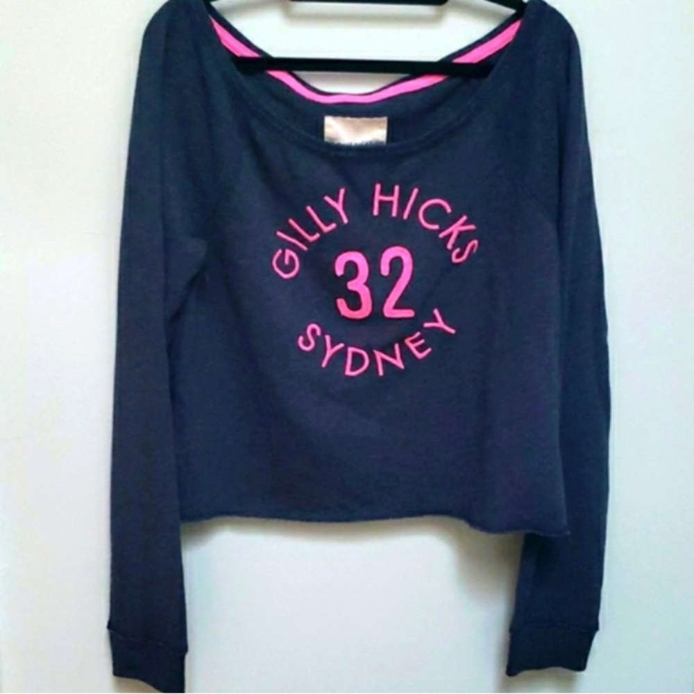 Gilly Hicks 32 Sydney Embroidered Navy And Pink Cropped Sweater Size S